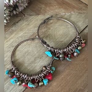 Red & Blue Turquoise Hooped Earrings
